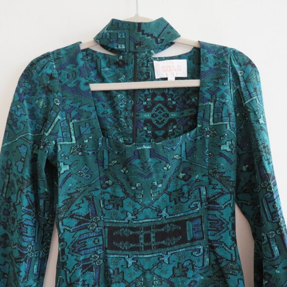 STONE COLD FOX 100% Silk Holloway Top in Green Carpet Boho Aztec - Size XS - Picture 3 of 14